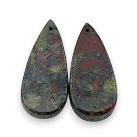 Jasper dragon's blood pair of cabochons with hole 29x13 mm no. P606 Jasper dragon's blood pair of cabochons with hole 29x13 mm no. P606