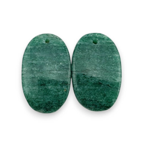 Green aventurine pair of cabochons with hole 24x15 mm no P639