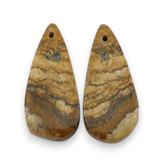 Jasper landscape pair of cabochons with hole 26x11 mm no. P757
