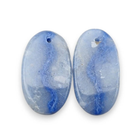 Blue quartz pair of cabochons with hole 22x13 mm no P662 Blue quartz pair of cabochons with hole 22x13 mm no P662