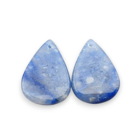 Blue quartz pair of cabochons with hole 22x16 mm no P678 Blue quartz pair of cabochons with hole 22x16 mm no P678