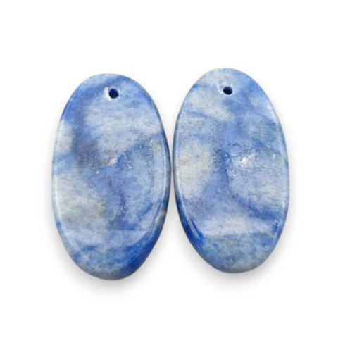 Blue quartz pair of cabochons with hole 25x14 mm no P681 Blue quartz pair of cabochons with hole 25x14 mm no P681