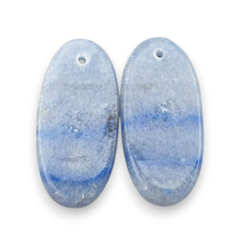 Blue quartz pair of cabochons with hole 26x12 mm no P673 Blue quartz pair of cabochons with hole 26x12 mm no P673