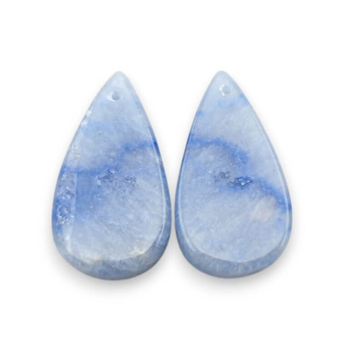 Blue quartz pair of cabochons with hole 27x15 mm no P685 Blue quartz pair of cabochons with hole 27x15 mm no P685