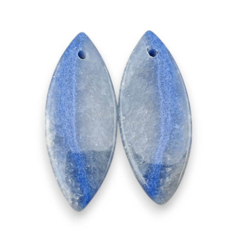 Blue quartz pair of cabochons with hole 30x12 mm no P686 Blue quartz pair of cabochons with hole 30x12 mm no P686
