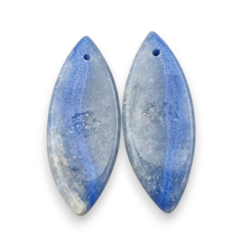 Blue quartz pair of cabochons with hole 30x12 mm no P686 Blue quartz pair of cabochons with hole 30x12 mm no P686