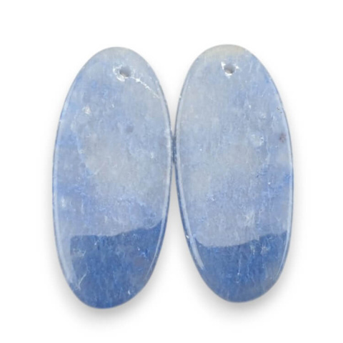 Blue quartz pair of cabochons with hole 30x14 mm no P660 Blue quartz pair of cabochons with hole 30x14 mm no P660
