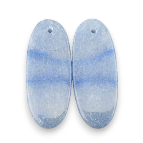 Blue quartz pair of cabochons with hole 31x12 mm no. P700 Blue quartz pair of cabochons with hole 31x12 mm no. P700