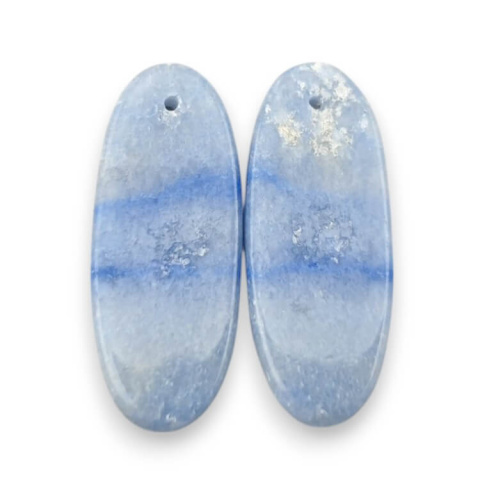 Blue quartz pair of cabochons with hole 31x12 mm no. P700 Blue quartz pair of cabochons with hole 31x12 mm no. P700