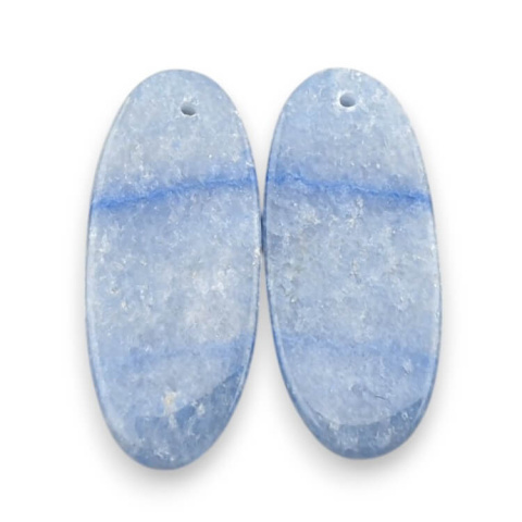 Blue quartz pair of cabochons with hole 31x13 mm no. P684 Blue quartz pair of cabochons with hole 31x13 mm no. P684