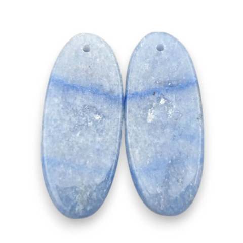 Blue quartz pair of cabochons with hole 31x13 mm no. P684 Blue quartz pair of cabochons with hole 31x13 mm no. P684