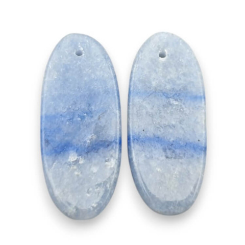 Blue quartz pair of cabochons with hole 31x13 mm no P691 Blue quartz pair of cabochons with hole 31x13 mm no P691