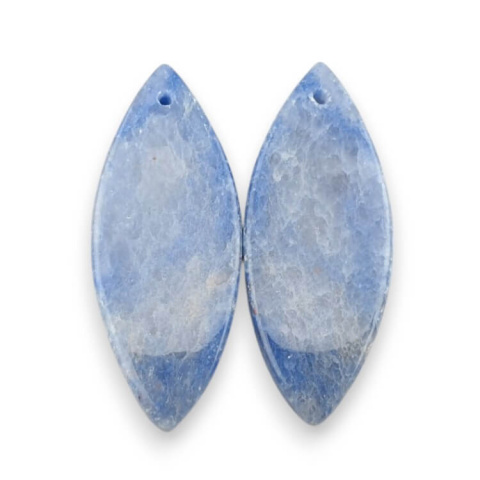 Blue quartz pair of cabochons with hole 33x13 mm no P675 Blue quartz pair of cabochons with hole 33x13 mm no P675