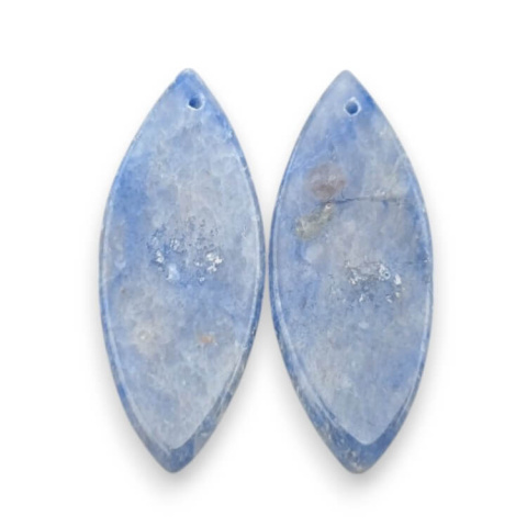 Blue quartz pair of cabochons with hole 33x13 mm no P675 Blue quartz pair of cabochons with hole 33x13 mm no P675