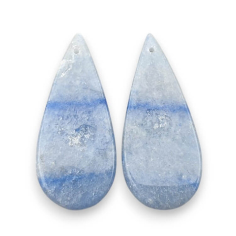 Blue quartz pair of cabochons with hole 36x16 mm no P697 Blue quartz pair of cabochons with hole 36x16 mm no P697