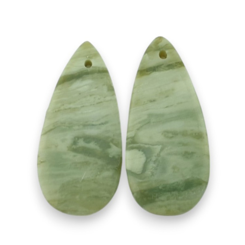 Serpentinite pair of cabochons with hole 28x12 mm no. P864 Serpentinite pair of cabochons with hole 28x12 mm no. P864
