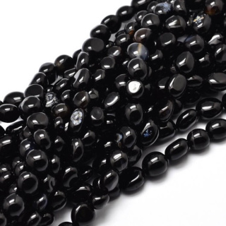 Onyx black agate smooth nugget 5-10 mm strand