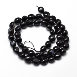 Onyx black agate smooth nugget 5-10 mm strand