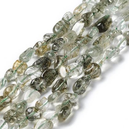 Quartz with green rutile smooth nugget 7-14 mm strand