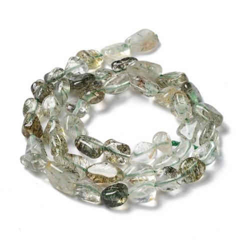 Quartz with green rutile smooth nugget 7-14 mm strand Quartz with green rutile smooth nugget 7-14 mm strand
