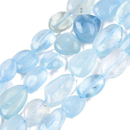 Aquamarine smooth nugget 8-15 mm strand 19 cm