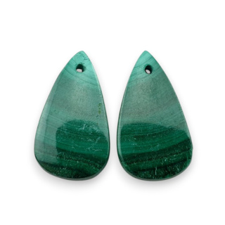 Malachite pair of hole cabochons 22x13 mm no R50