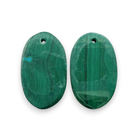 Malachite pair of cabochons with hole 22x14 mm no R62 Malachite pair of cabochons with hole 22x14 mm no R62