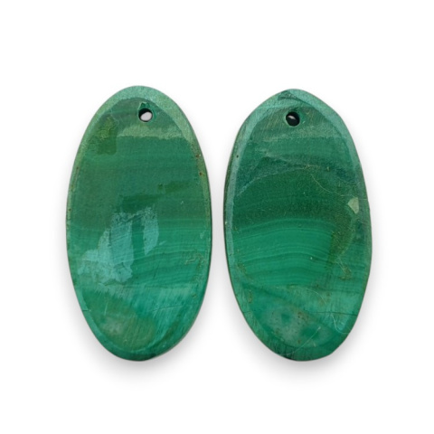 Malachite pair of cabochons with hole 23x12 mm no R63 Malachite pair of cabochons with hole 23x12 mm no R63