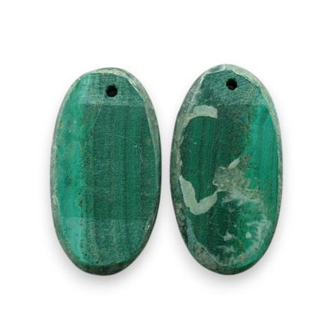 Malachite pair of cabochons with hole 23x12 mm no R68 Malachite pair of cabochons with hole 23x12 mm no R68