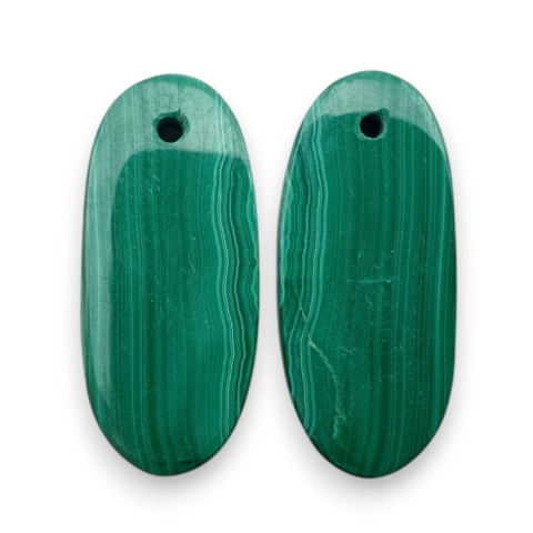 Malachite pair of cabochons with hole 24x10 mm no R82 Malachite pair of cabochons with hole 24x10 mm no R82
