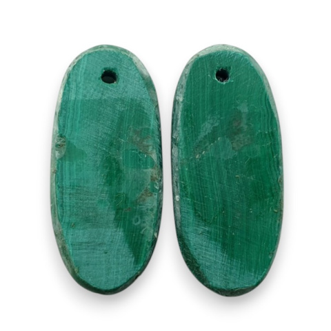 Malachite pair of cabochons with hole 24x10 mm no R82 Malachite pair of cabochons with hole 24x10 mm no R82