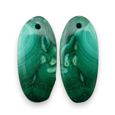 Malachite pair of cabochons with hole 24x11 mm no. R64 Malachite pair of cabochons with hole 24x11 mm no. R64