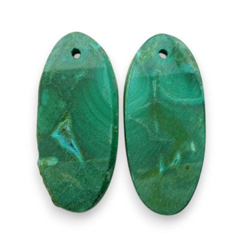 Malachite pair of cabochons with hole 24x11 mm no. R64 Malachite pair of cabochons with hole 24x11 mm no. R64