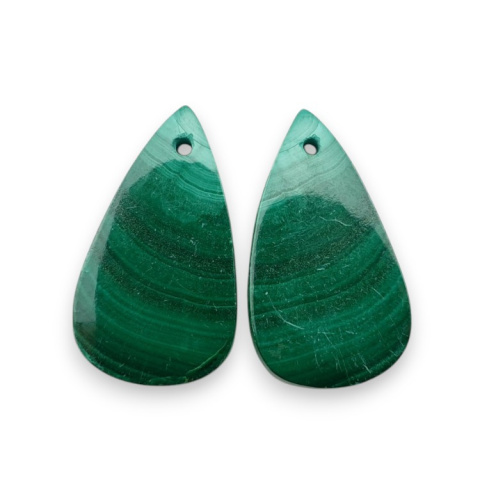 Malachite pair of cabochons with hole 25x14 mm no. R65 Malachite pair of cabochons with hole 25x14 mm no. R65
