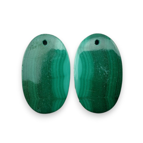 Malachite pair of cabochons with hole 25x15 mm no. R84 Malachite pair of cabochons with hole 25x15 mm no. R84
