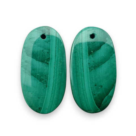 Malachite pair of cabochons with hole 26x14 mm no. R73 Malachite pair of cabochons with hole 26x14 mm no. R73