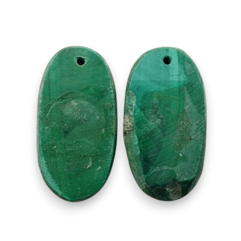 Malachite pair of cabochons with hole 26x14 mm no. R73 Malachite pair of cabochons with hole 26x14 mm no. R73