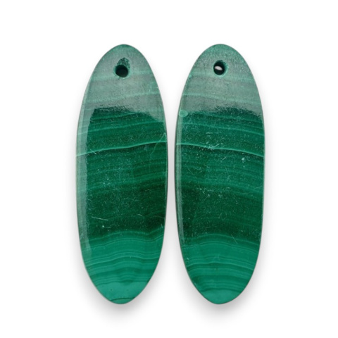 Malachite pair of cabochons with hole 29x10 mm no. R60 Malachite pair of cabochons with hole 29x10 mm no. R60