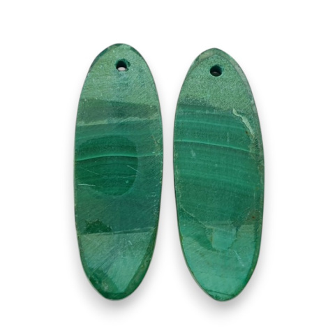 Malachite pair of cabochons with hole 29x10 mm no. R60 Malachite pair of cabochons with hole 29x10 mm no. R60
