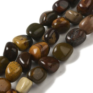 Petrified wood smooth nugget 7-15 mm strand 19 cm