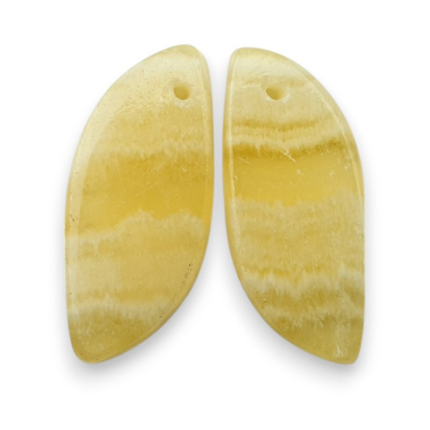 Yellow aragonite pair of hole cabochons 26x11 mm no. R115 Yellow aragonite pair of hole cabochons 26x11 mm no. R115