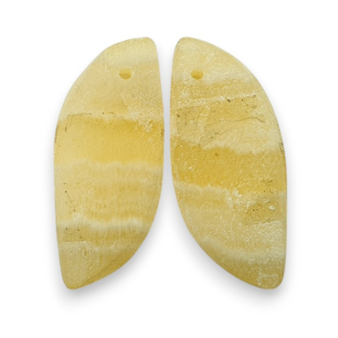 Yellow aragonite pair of hole cabochons 26x11 mm no. R115 Yellow aragonite pair of hole cabochons 26x11 mm no. R115