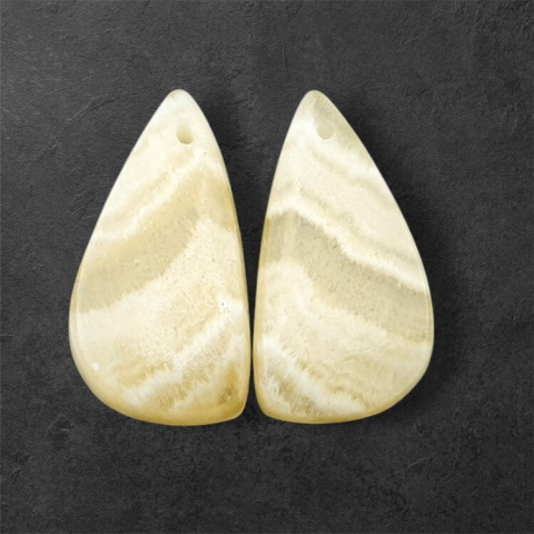Yellow aragonite pair of hole cabochons 26x14 mm no. P956 Yellow aragonite pair of hole cabochons 26x14 mm no. P956
