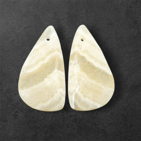 Yellow aragonite pair of hole cabochons 26x14 mm no. P956 Yellow aragonite pair of hole cabochons 26x14 mm no. P956