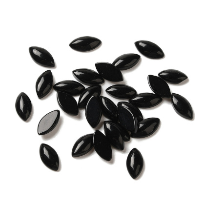 Black agate cabochon horse eye 8x4 mm 1 pc