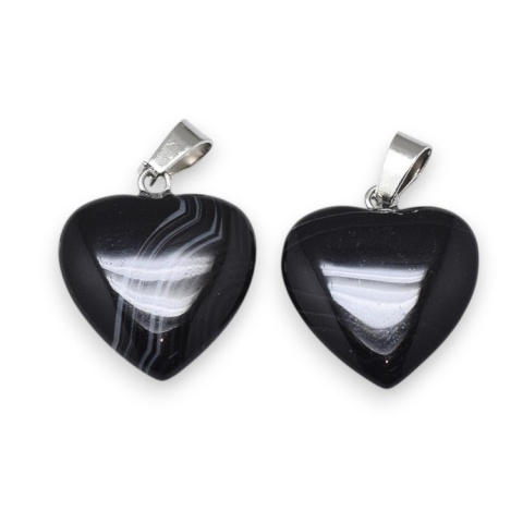 Black agate heart pendant 18-20 mm 1 pc
