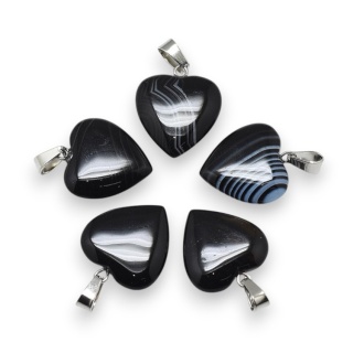 Black agate heart pendant 18-20 mm 1 pc