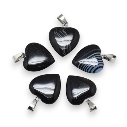 Black agate heart pendant 18-20 mm 1 pc