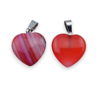 Pink agate heart pendant 18-20 mm 1 pc