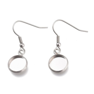 Earwires with cabochon setting stainless steel 10 mm 2 pcs